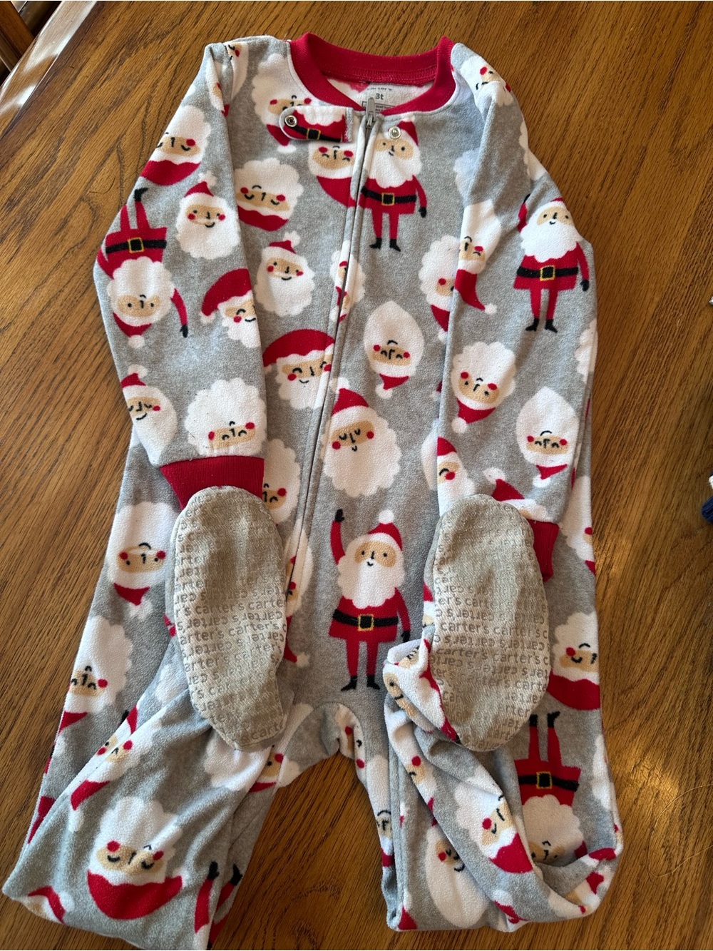 Carter's Gray & Red Santa Fleece Footed Pajama Set